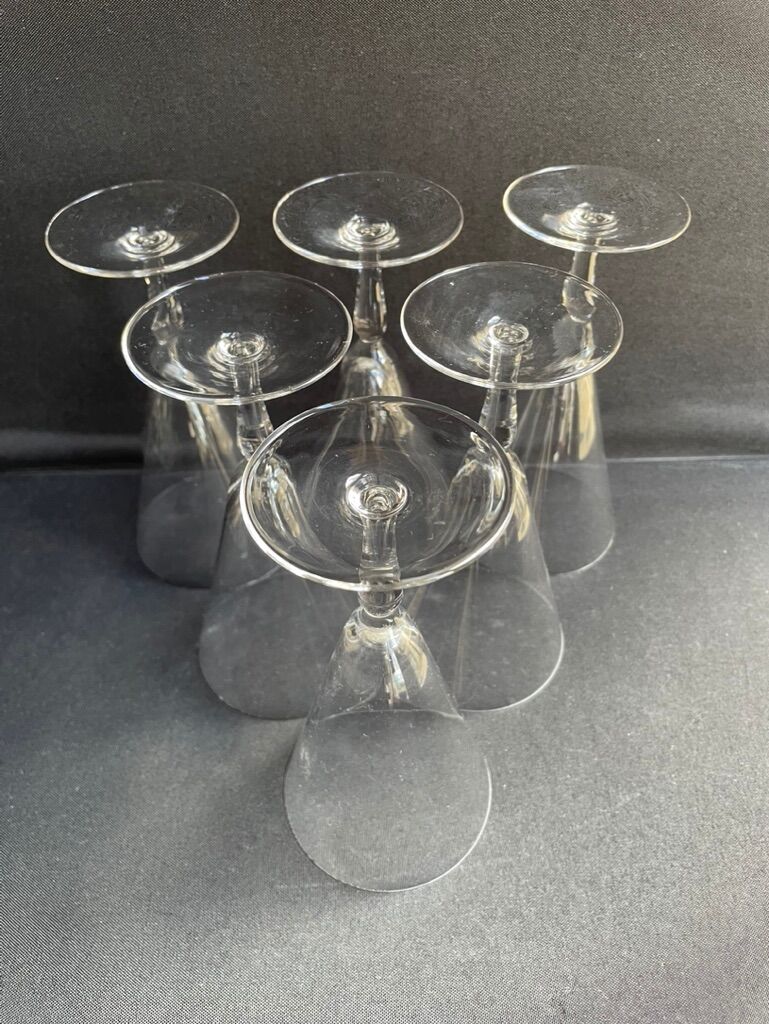 Conical foot glasses (6) - art nouveau - plain light blown crystal