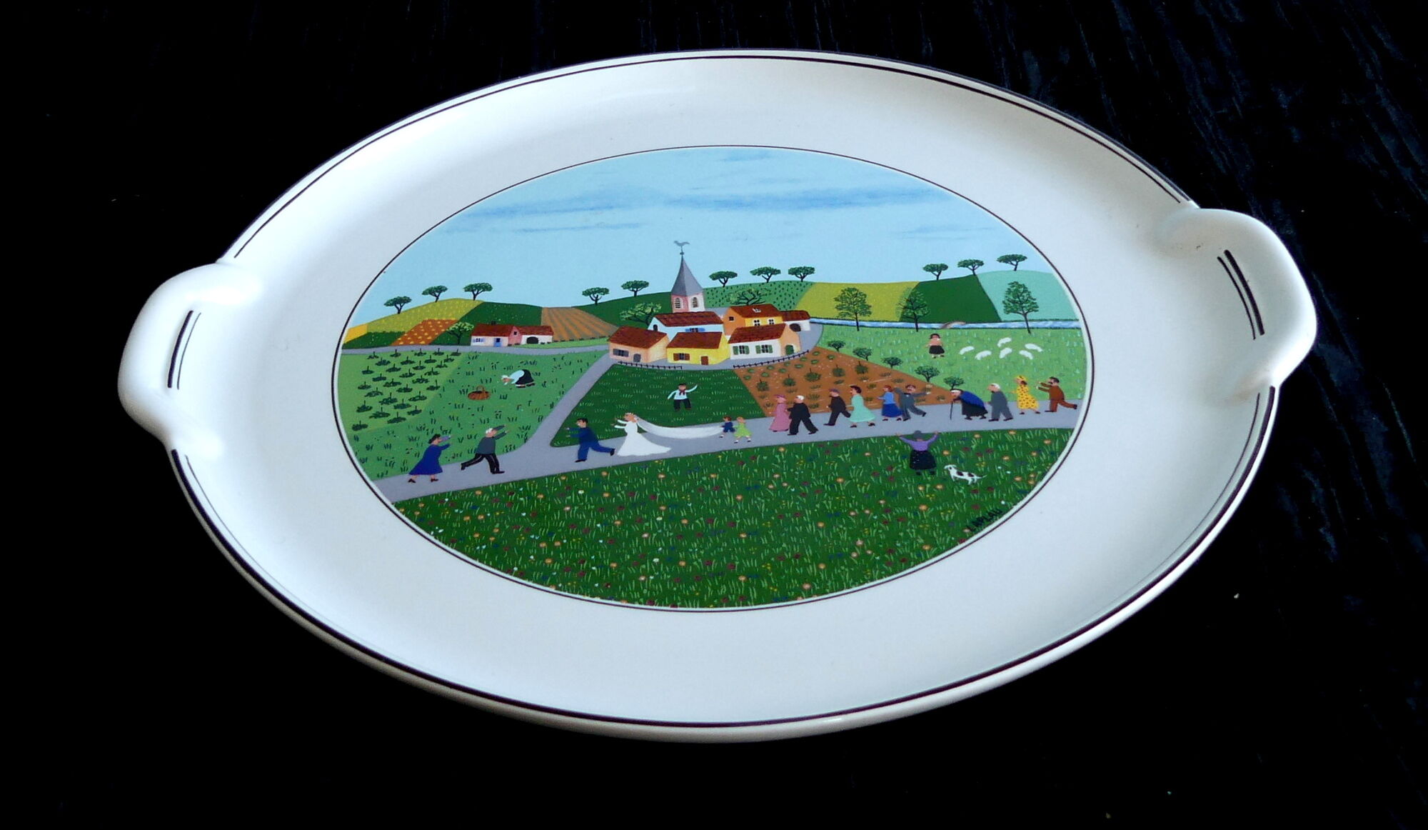Cake dish Vintage Villeroy & Boch Porcelain Vitro Naïve décor by the painter LAPLAU