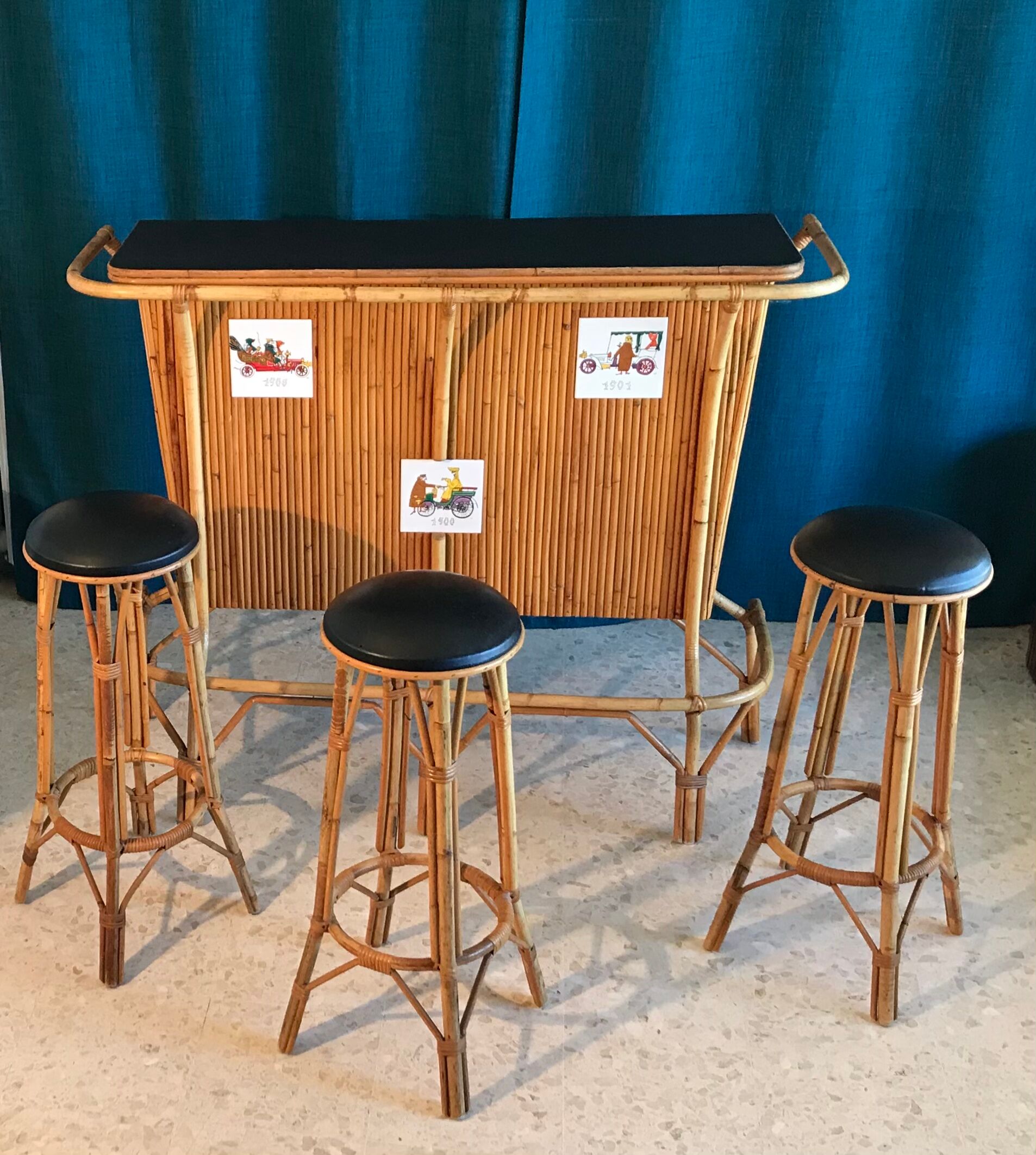 Bar and rattan stools 60s
