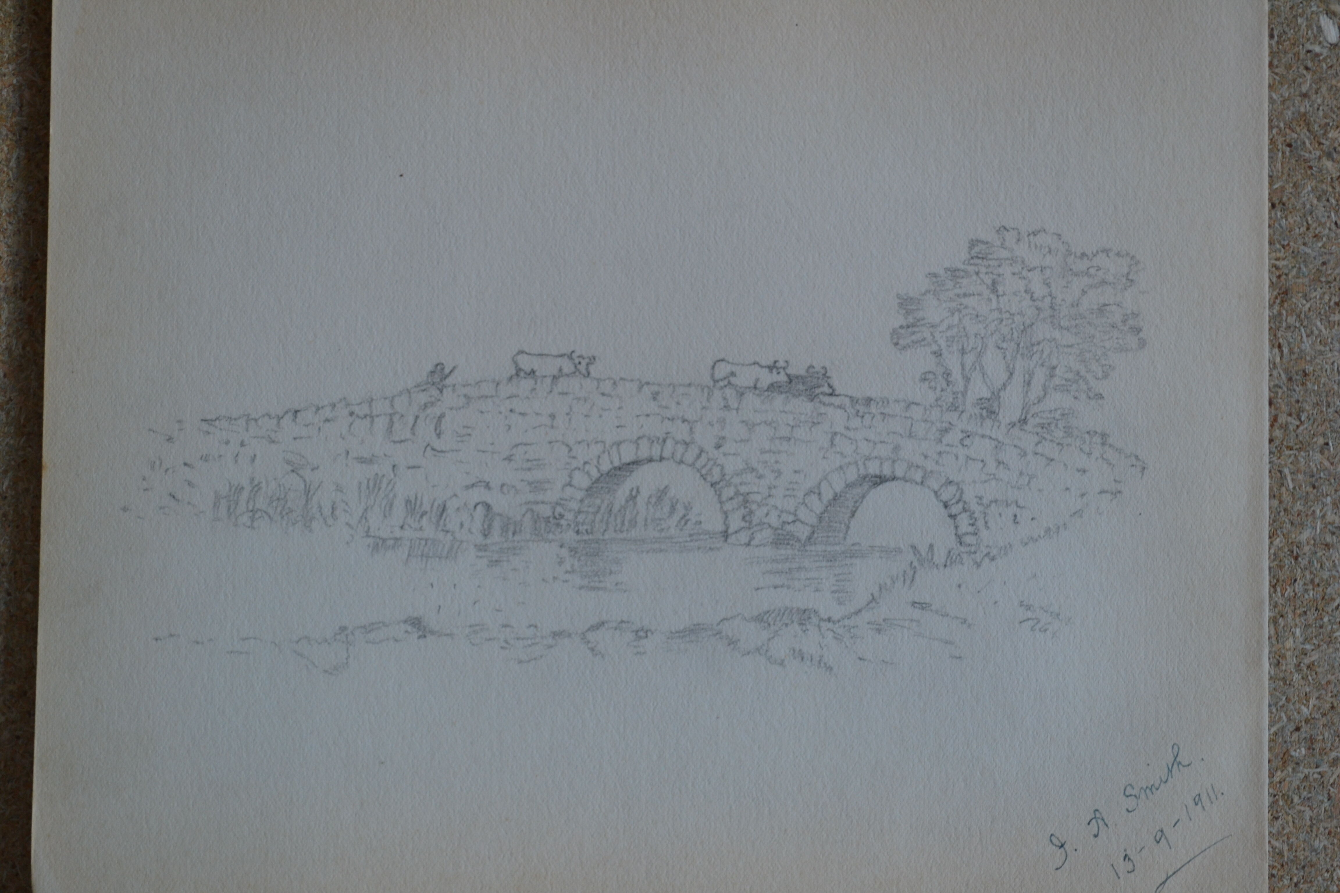 Pencil drawing english countryside circa 1910