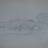 Pencil drawing english countryside circa 1910