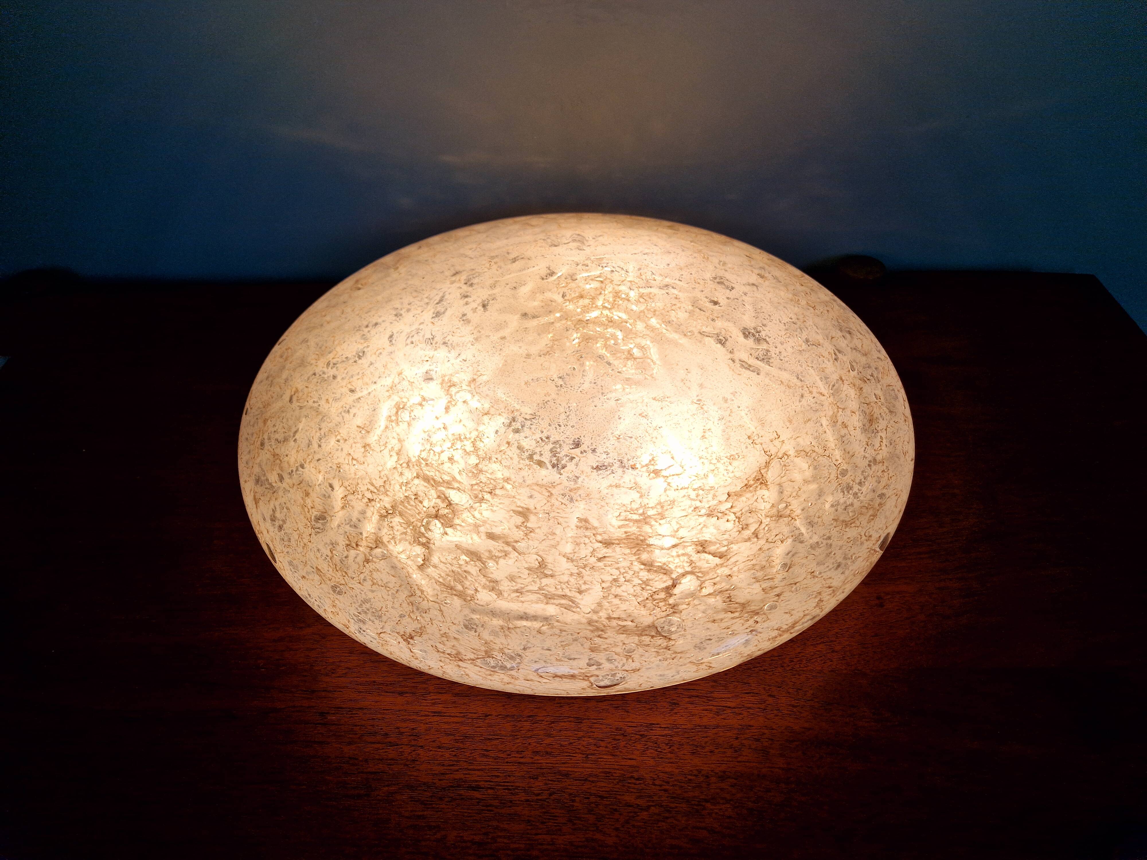 Large ceiling light in textured iced glass (diam 45cm), Doria, 1970