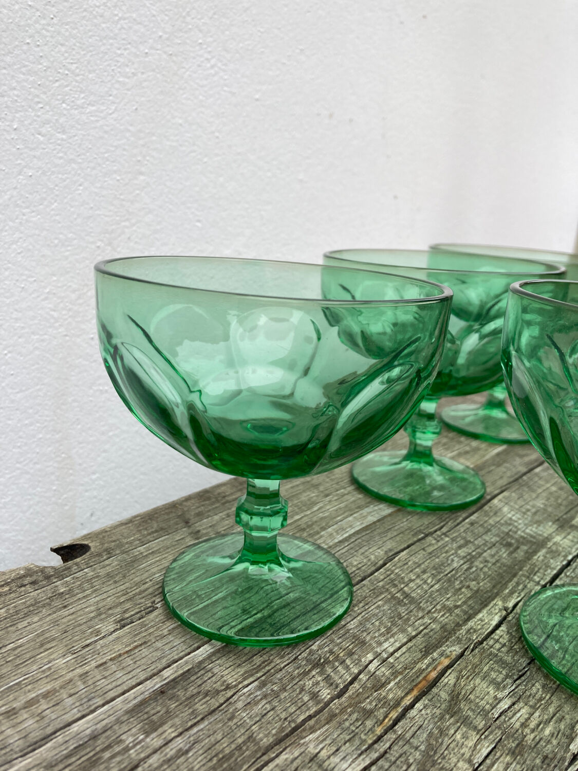 6 ice cups or stemware in vintage green glass