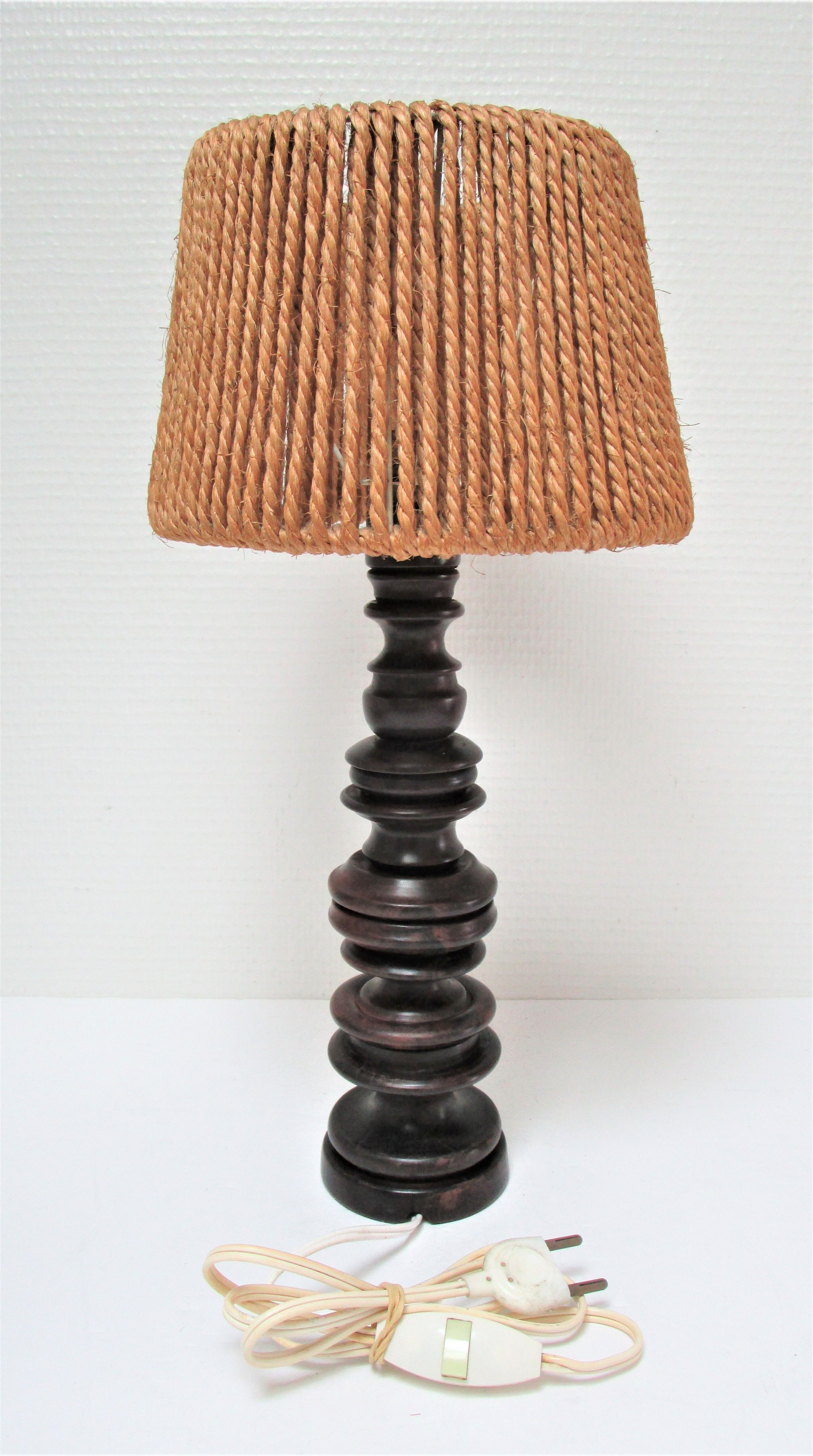 Wood lamp turned vintage rope blinds