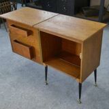 Folding occasional desk, steel, brass and oak, 1960s