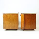 Classical Bedside Tables In Walnut And White Glass, Czechoslovakia 1960s