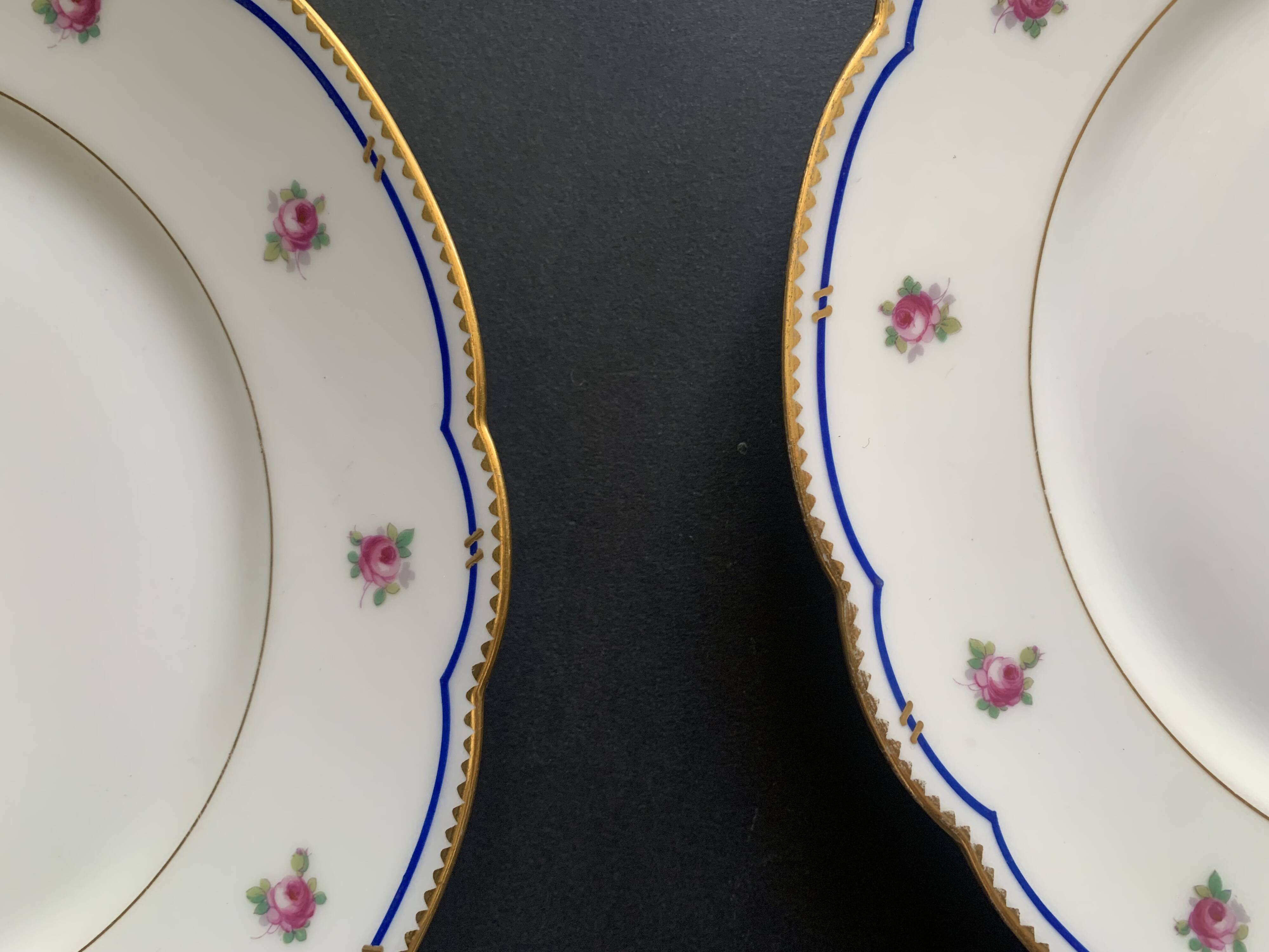 6 Paris porcelain plates, "A la Reine" model, 1890, Damon