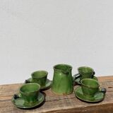 Coffee service signed Poterie de Marnaz including cups and pitcher in glazed terracotta