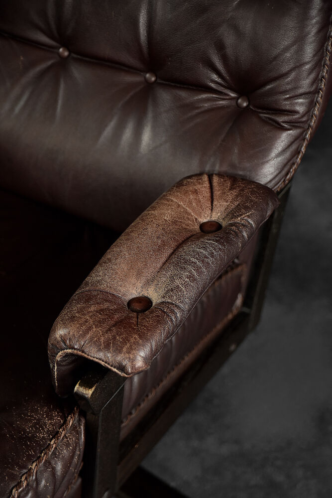 Modern Scandinavian brown leather swivel chair, 1970s