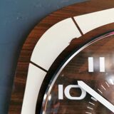 Vintage formica clock square silent wall pendulum "Bayard white wood"