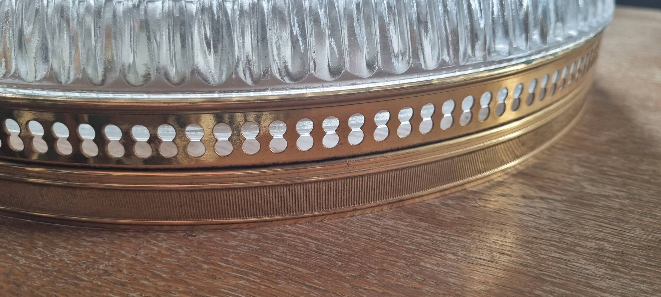 Large vintage Lucien Gau crystal and brass ceiling light