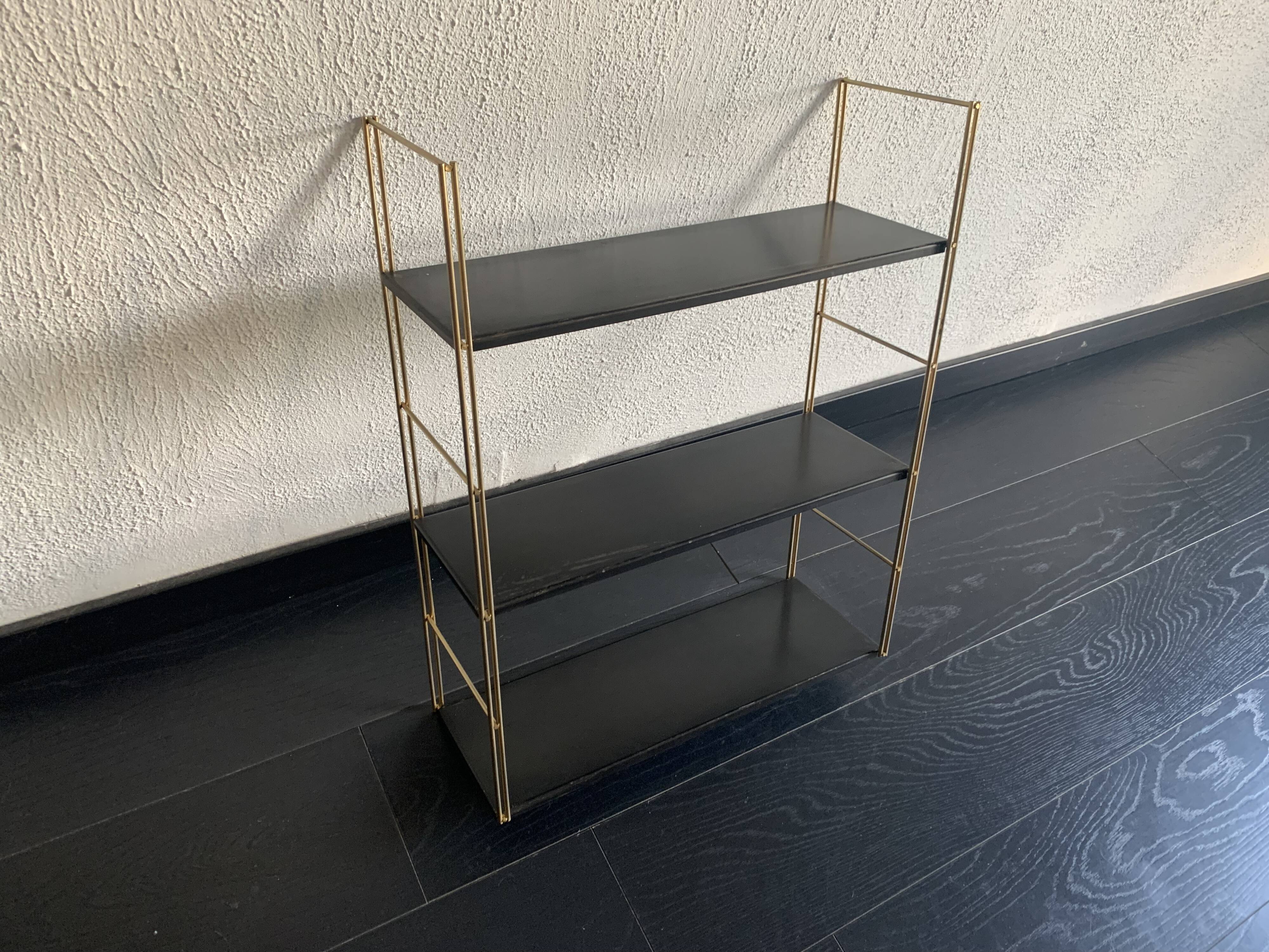 Vintage 1960 String wall shelf black gold - 58 x 49 cm