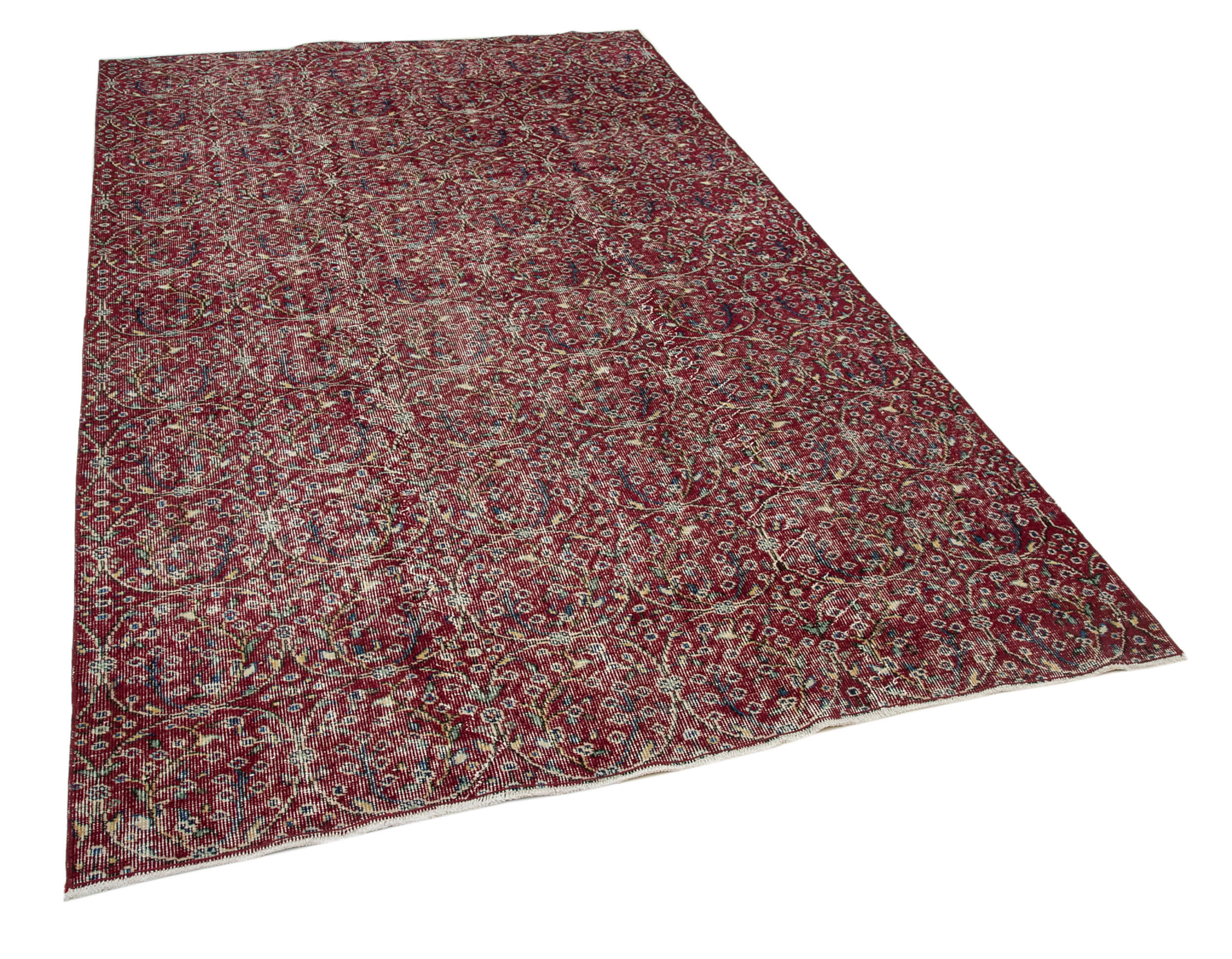 Hand-knotted vintage turkish red carpet 165 cm