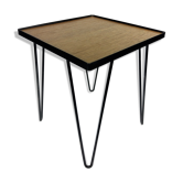 Table d’appoint chêne et métal noir 1950