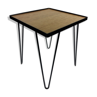 1950 oak and black metal side table