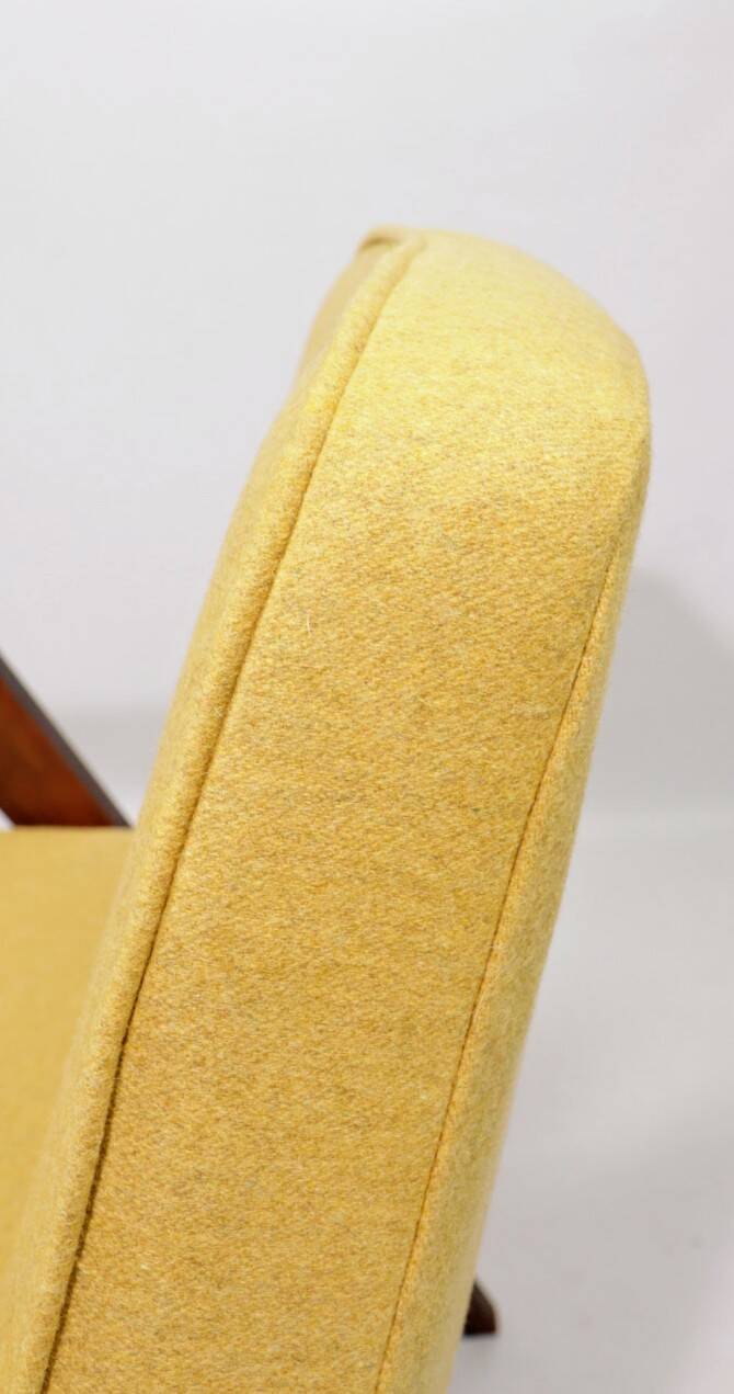 Vintage armchair Scandinavian design yellow wool fabric design by Chierowski