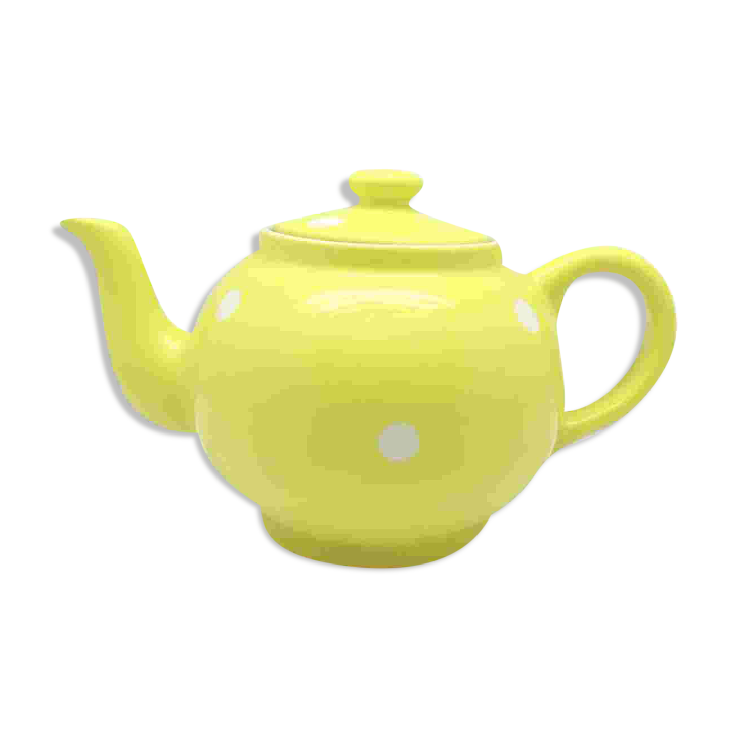 Théière vintage en porcelaine jaune à pois blancs