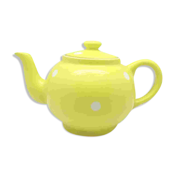 Théière vintage en porcelaine jaune à pois blancs