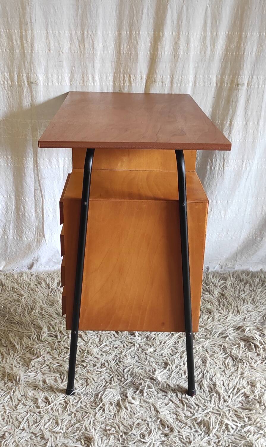 Bureau moderniste en métal et bois - années 60/70