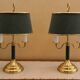 Pair of bouillotte lamps in Empire/Directoire style - brass & Empire green