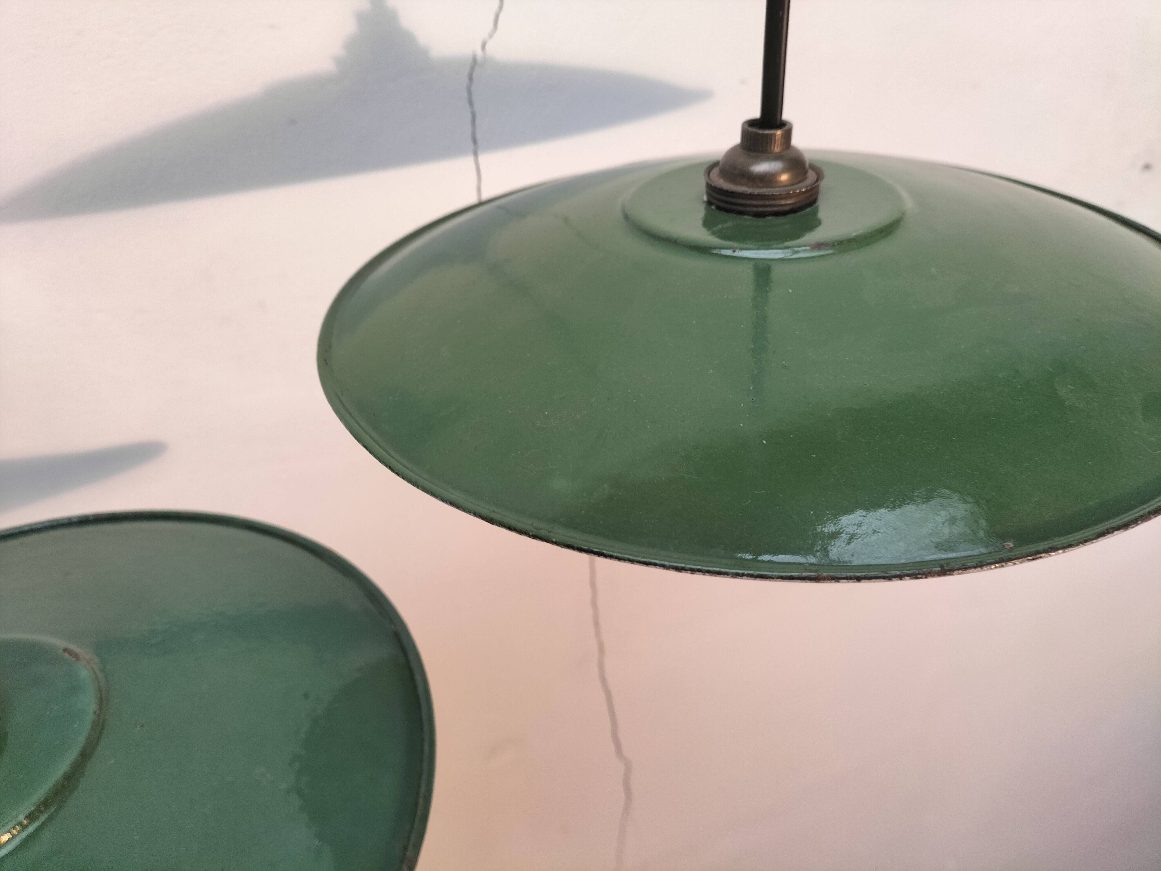 Set of 3 enameled sheet metal pendants