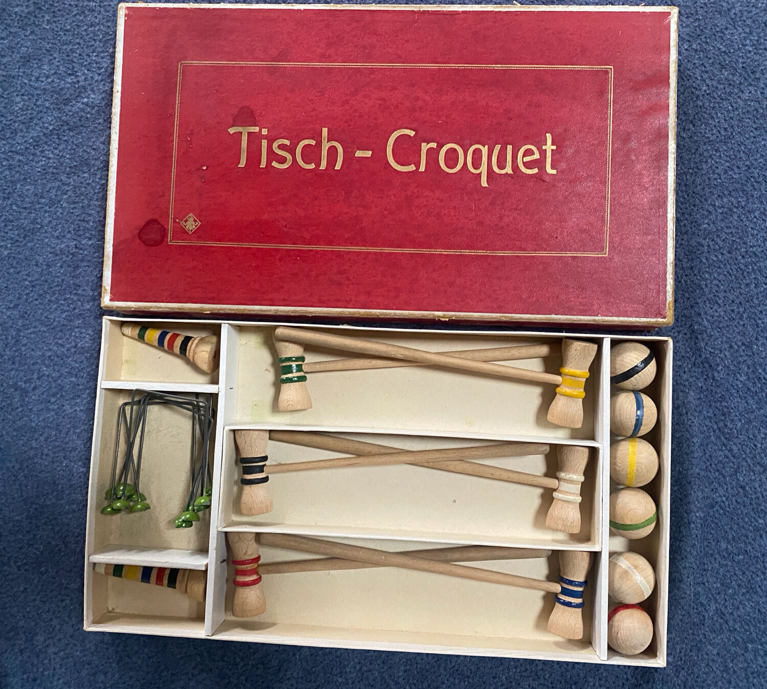 Antique wooden table croquet set