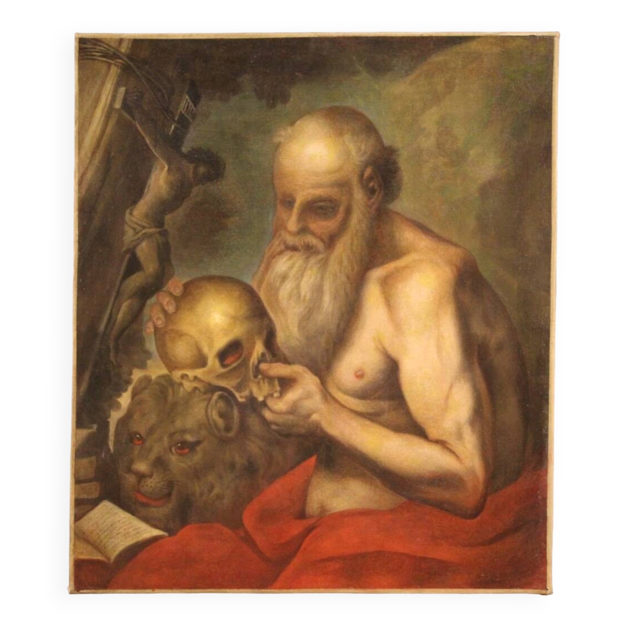 Antique religious painting from the 17th century, Saint Jerome