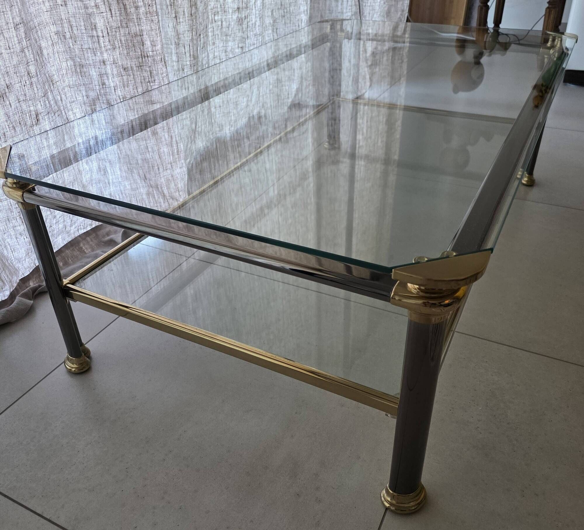 Italian coffee table Mara in brass and glass