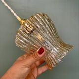 Vintage tulip pendant light in amber glass