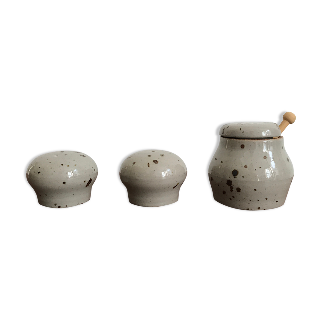 2 Pots En Grès Vintage 1970 - Motifs Floraux Bleus - France - Porte-ustensiles