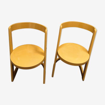 2 chaises design Halfa en hêtre jaune