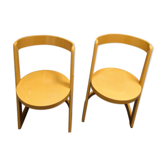 2 chaises design Halfa en hêtre jaune