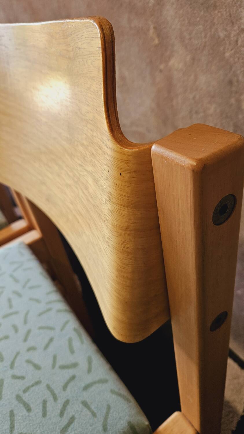 Set of 4 wooden and fabric chairs, 70s