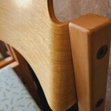 Set of 4 wooden and fabric chairs, 70s