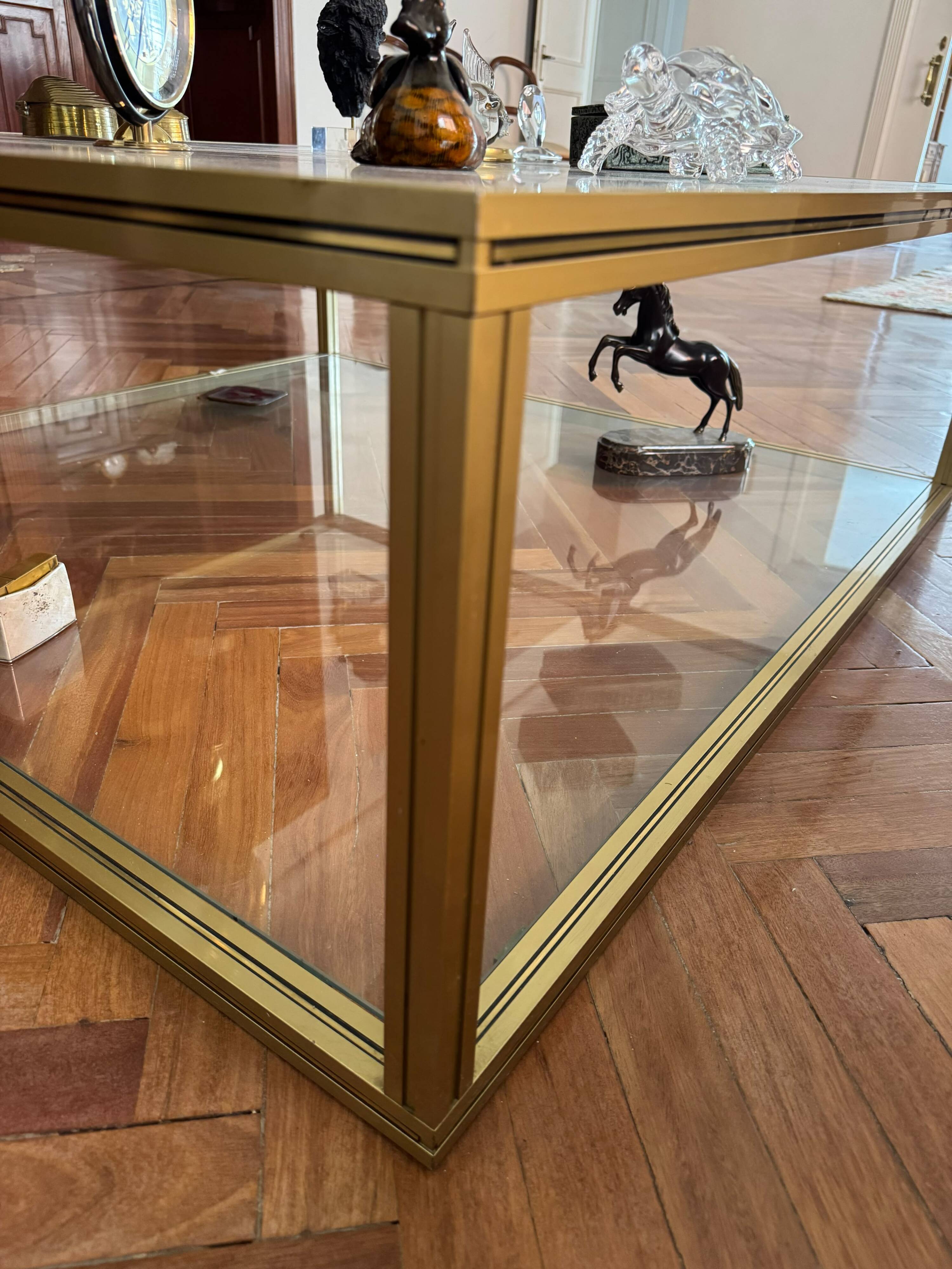 Vintage Hollywood Regency Brass & Glass Coffee Table (1970s)