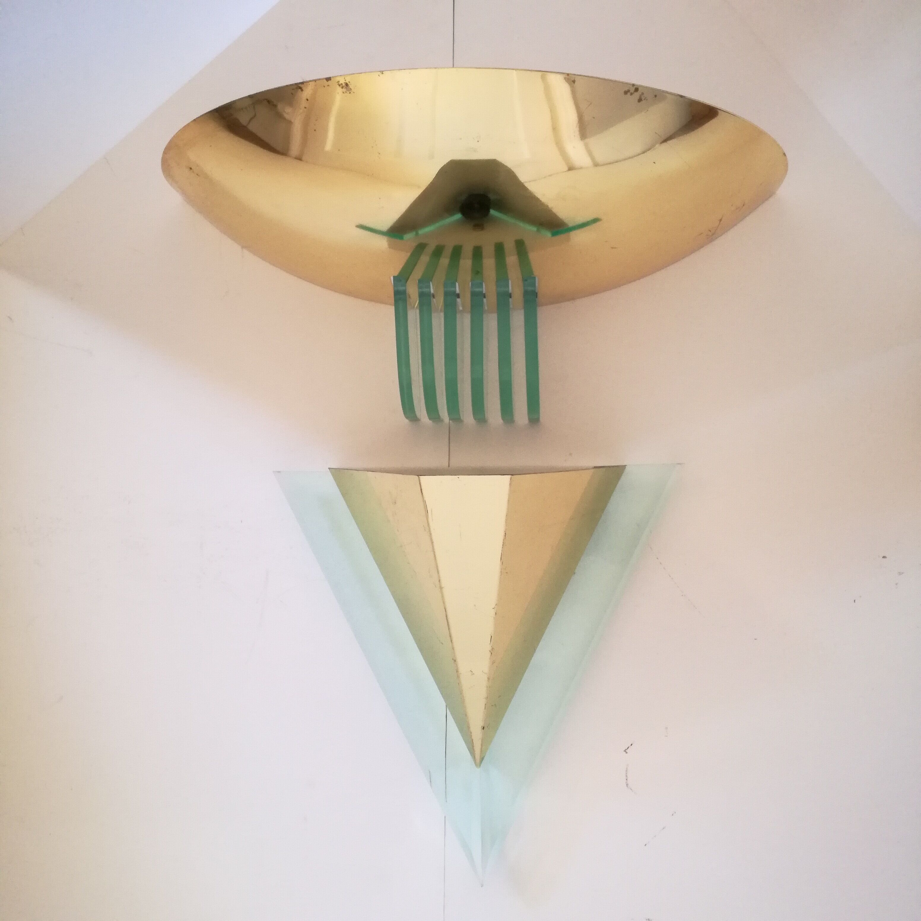 Brass and glass saucer sconce