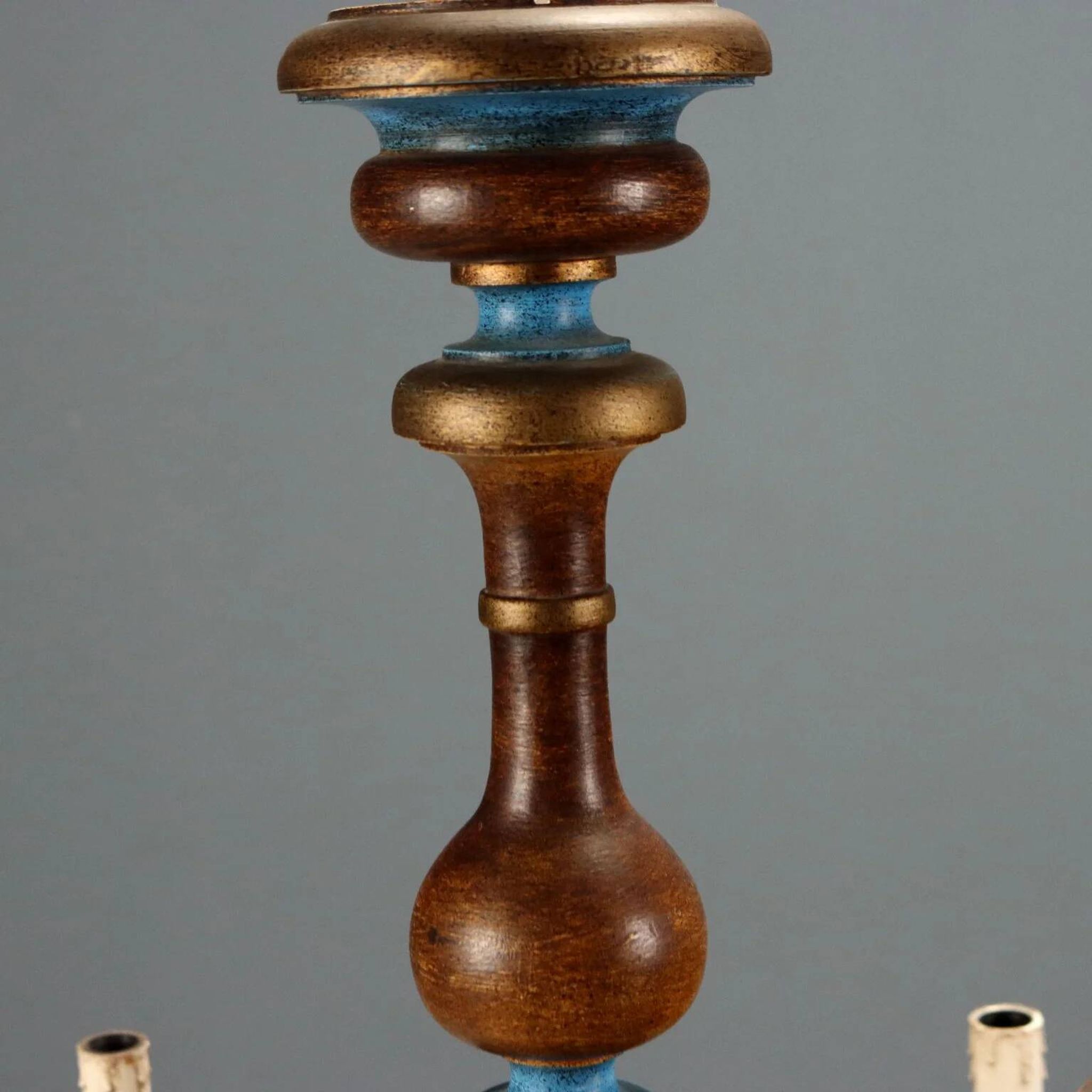 Antique wooden and brass chandelier with 9 lights, Italy, 20th century.