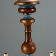 Antique wooden and brass chandelier with 9 lights, Italy, 20th century.