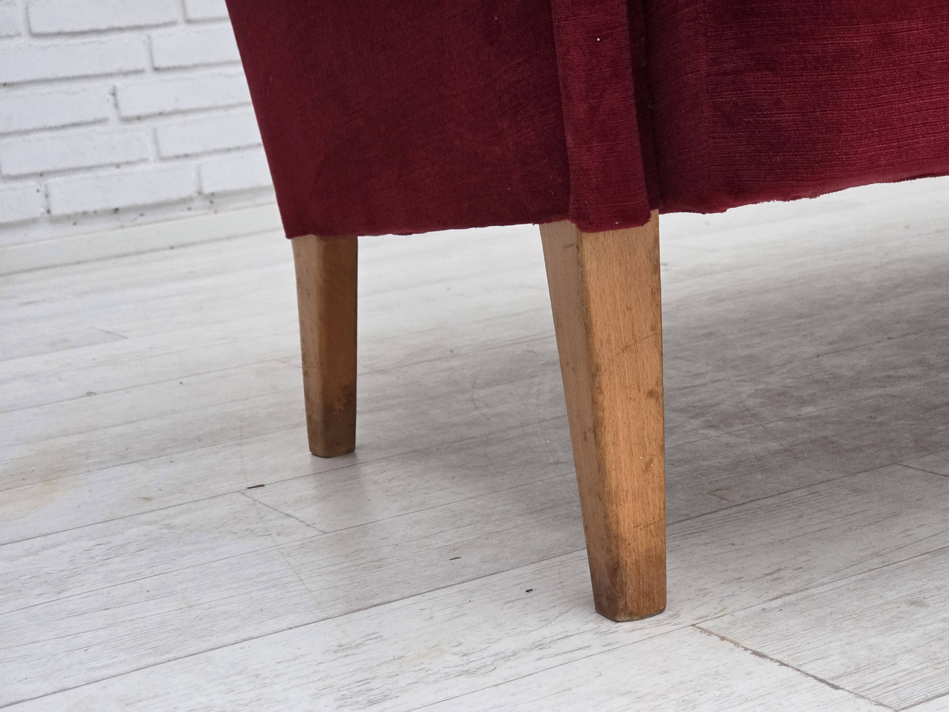 1960s, Swedish 2-seater sofa by Dux Sweden, furniture velour, ash wood.