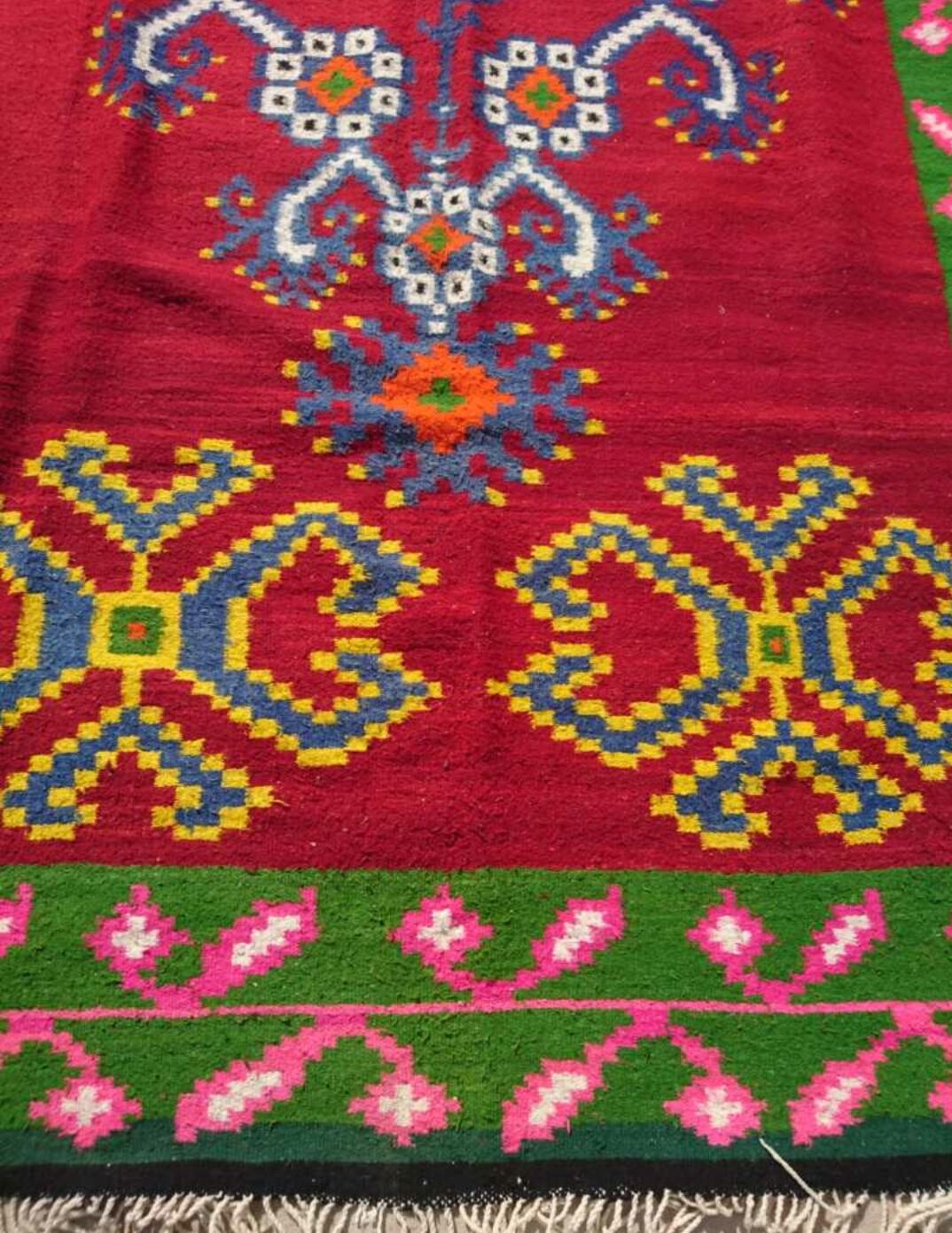 Red kilim rug in pure wool handmade 195x340cm
