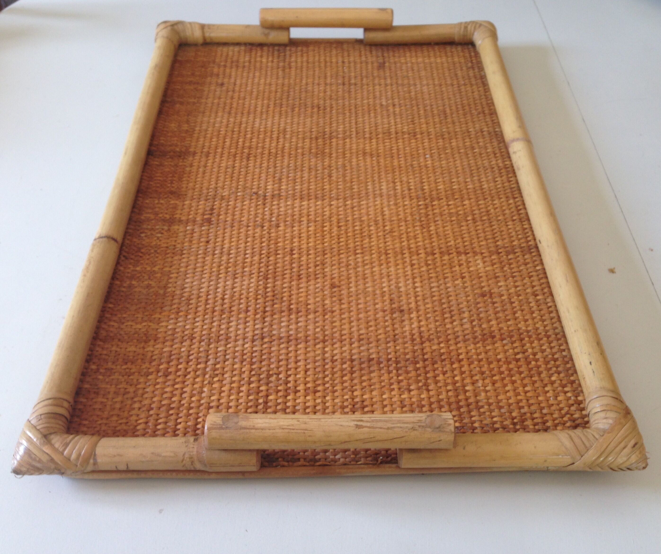 Vintage rattan serving tray