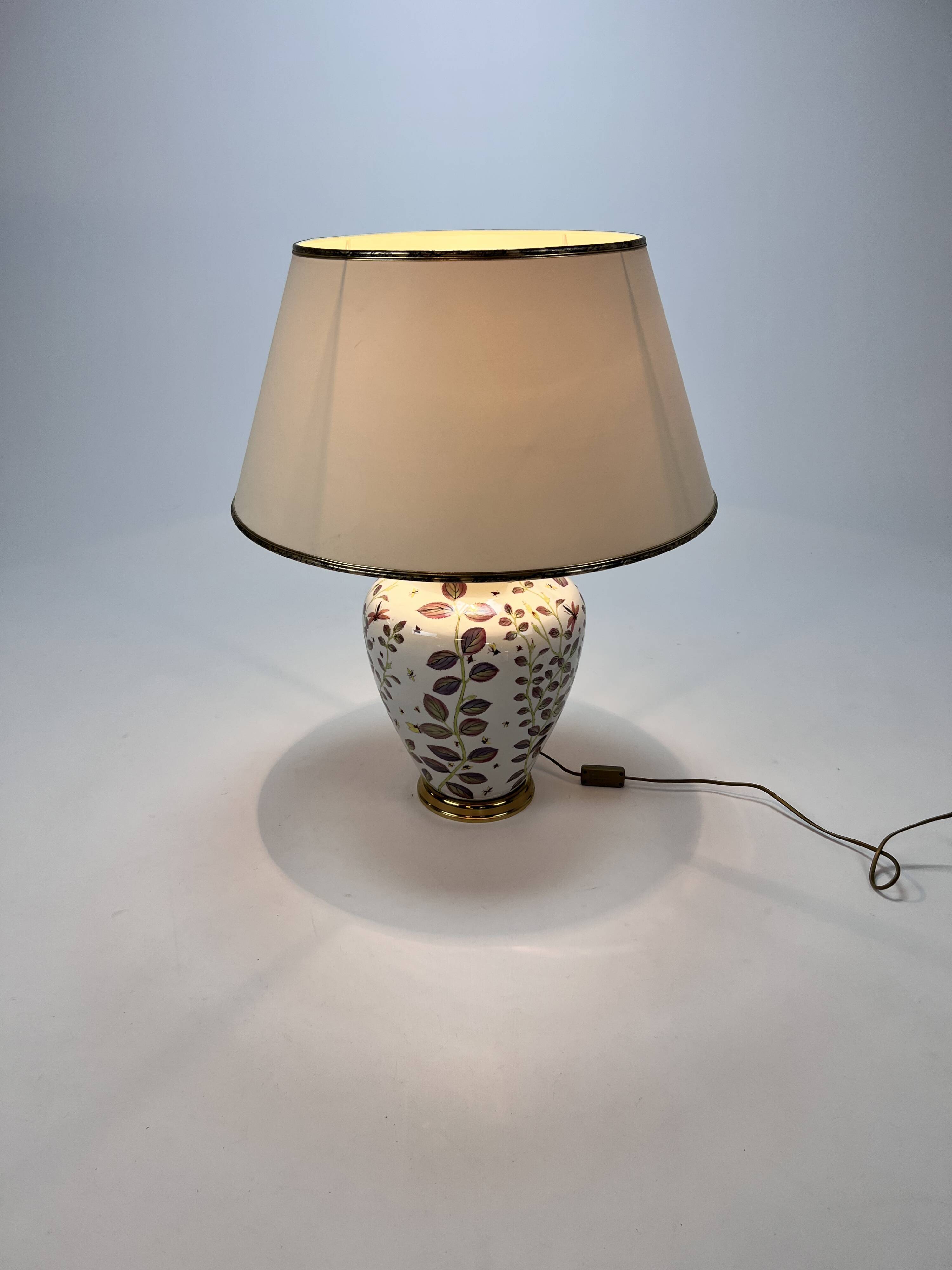 French hand painted ceramic vase lamp, 1970s