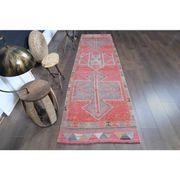 1970s Vintage Turkish Oushak Handmade Wool Cotton Pink Runner Rug 93X323