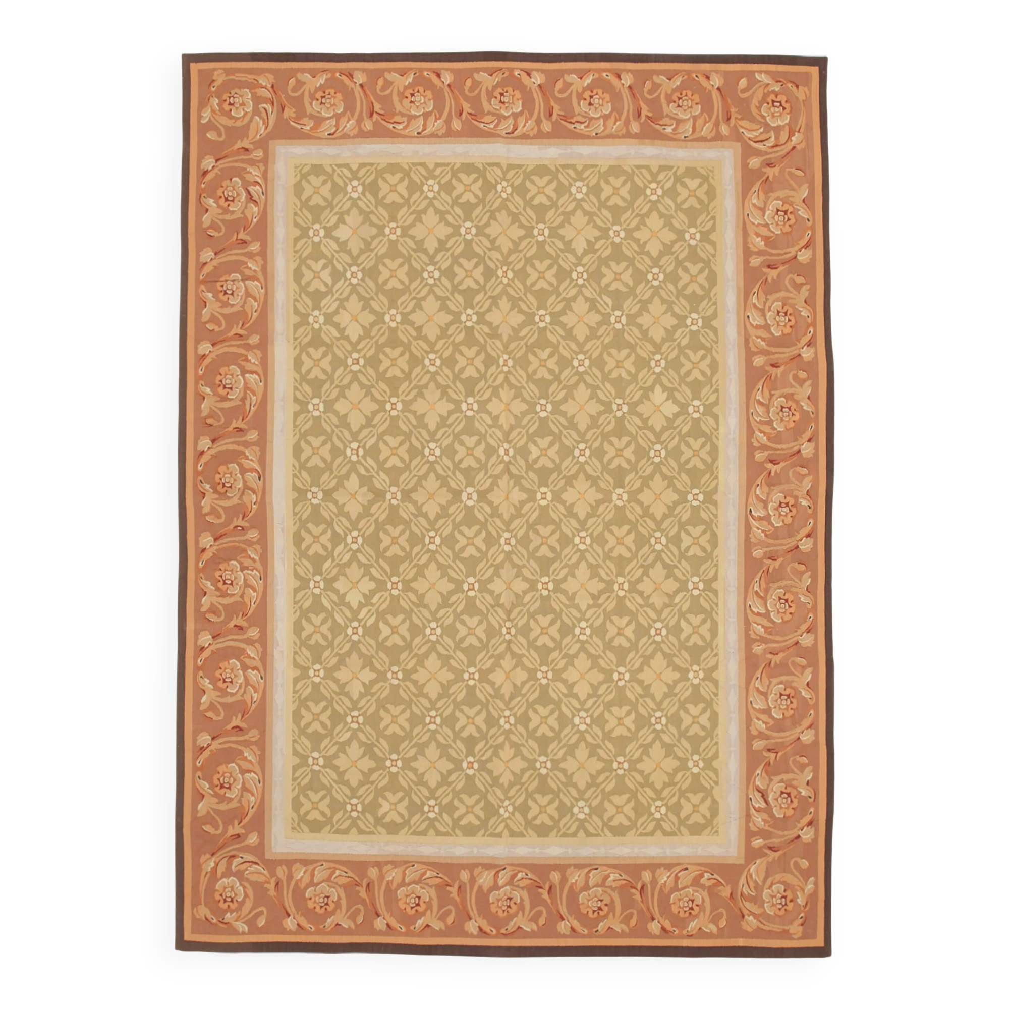 Handmade European Vintage Aubusson Kilim 261 cm x 365 cm