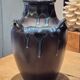 Blue glazed stoneware vase with drips – signed – 25 cm