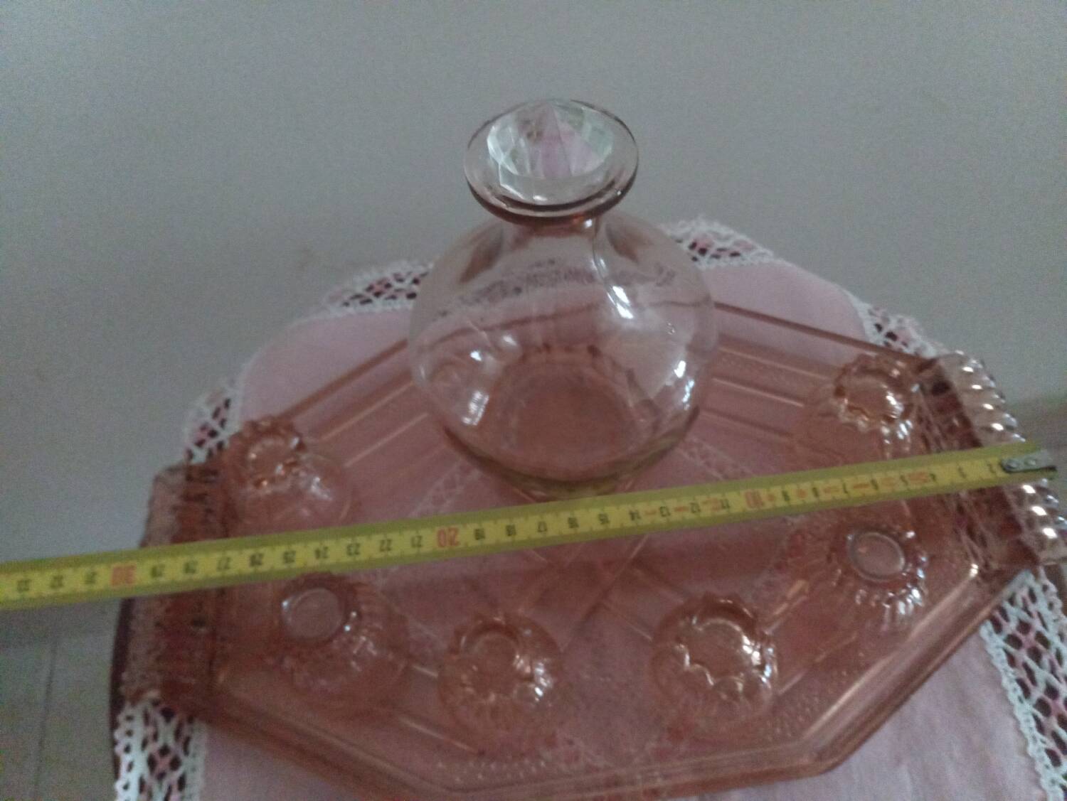 Service à liqueur en verre rose