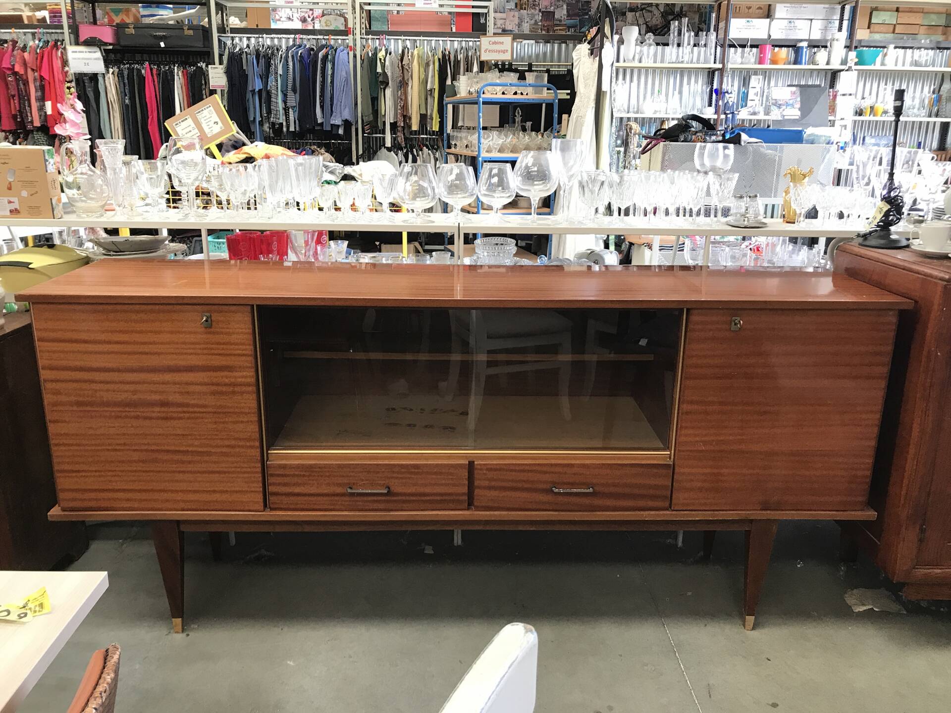 Vintage 1960s enfilade in varnished cherry wood.