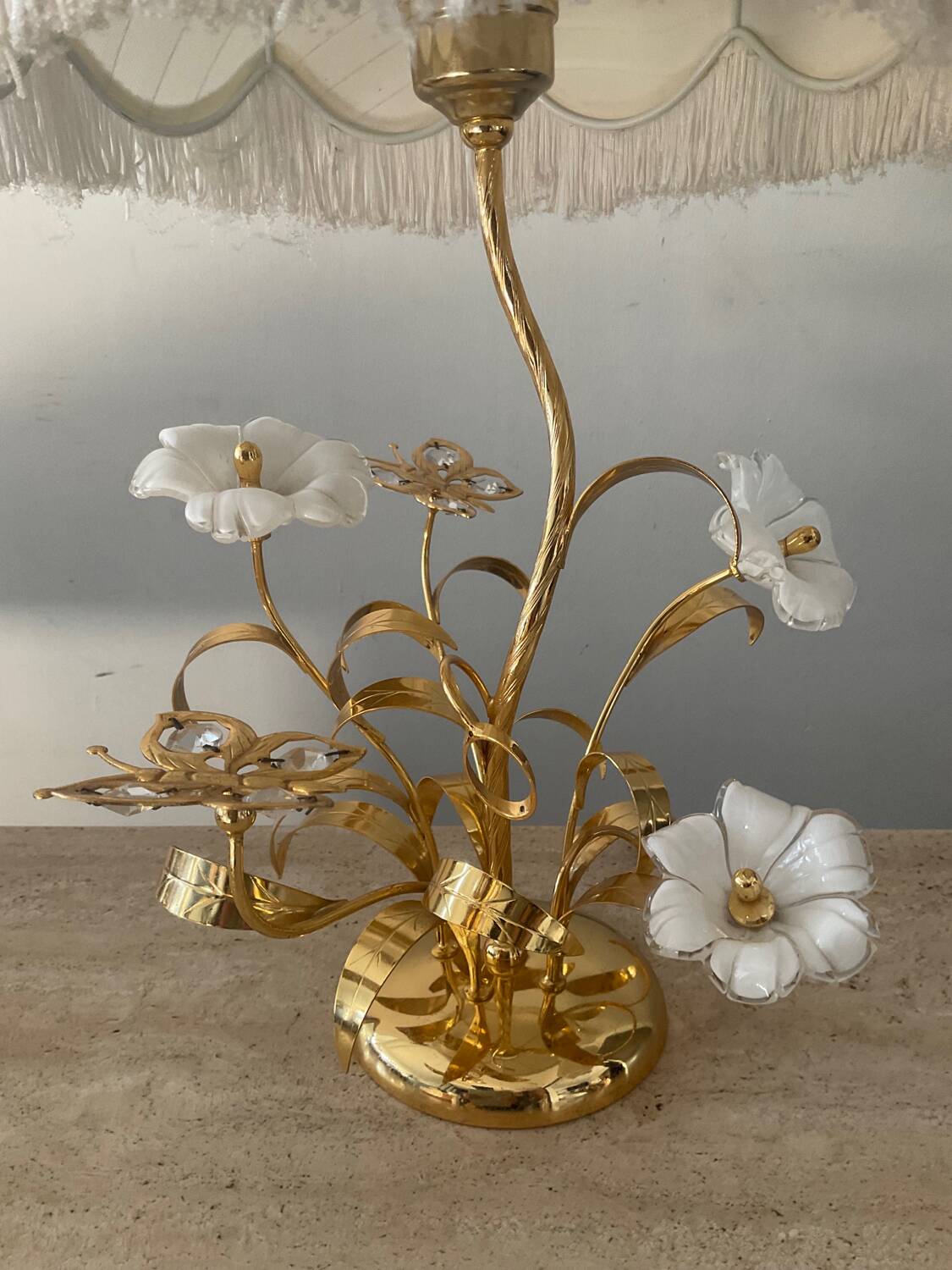 Vintage brass lamp with glass paste flower
