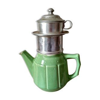 Cafetière en faïence verte de digoin avec filtres
