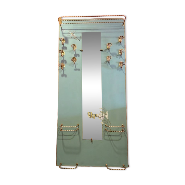 Vestiaire d'entrée mural vintage avec miroir et patères